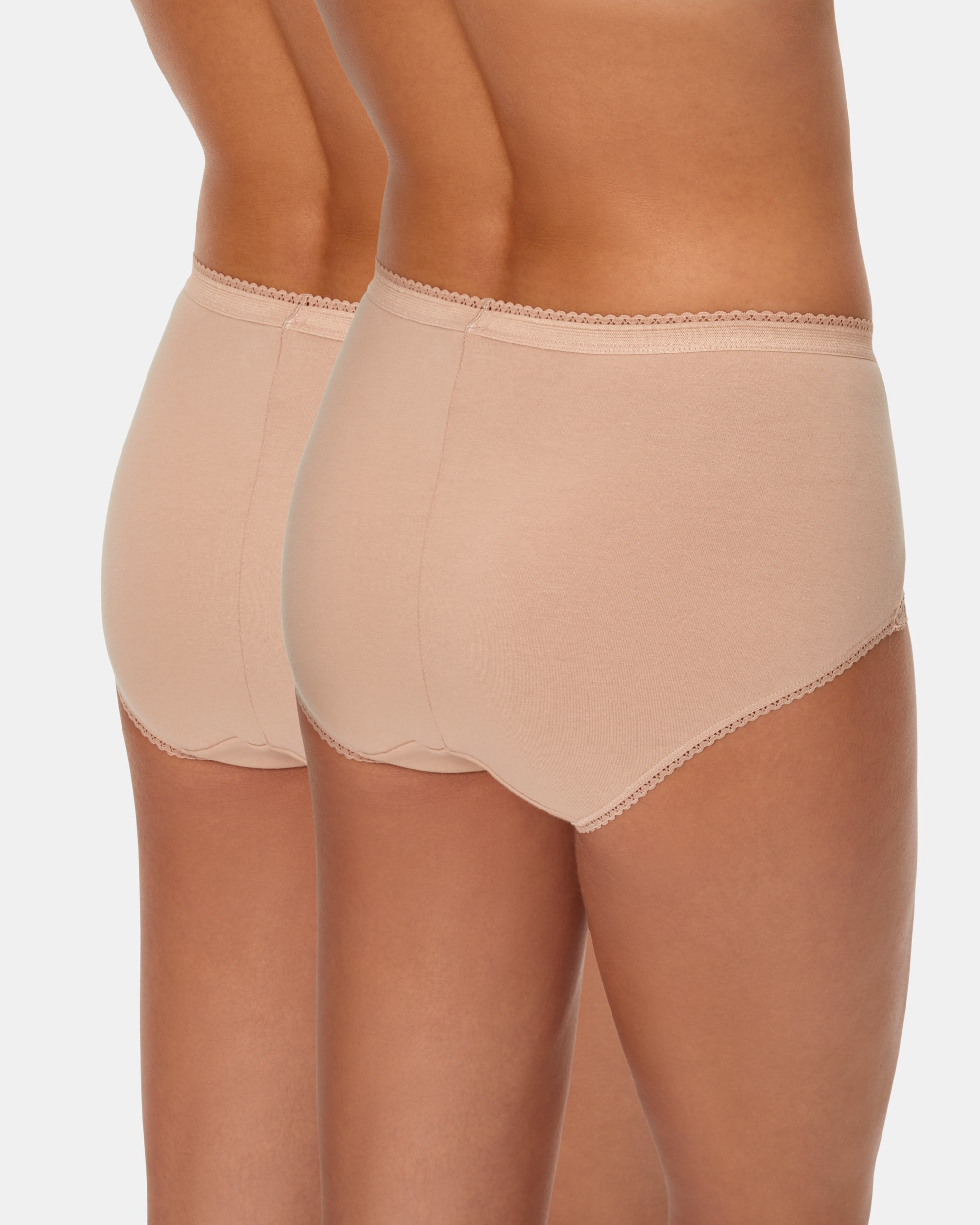 Pack de Duas Cuecas Altas de Algodão Elástico com Renda Natural-2