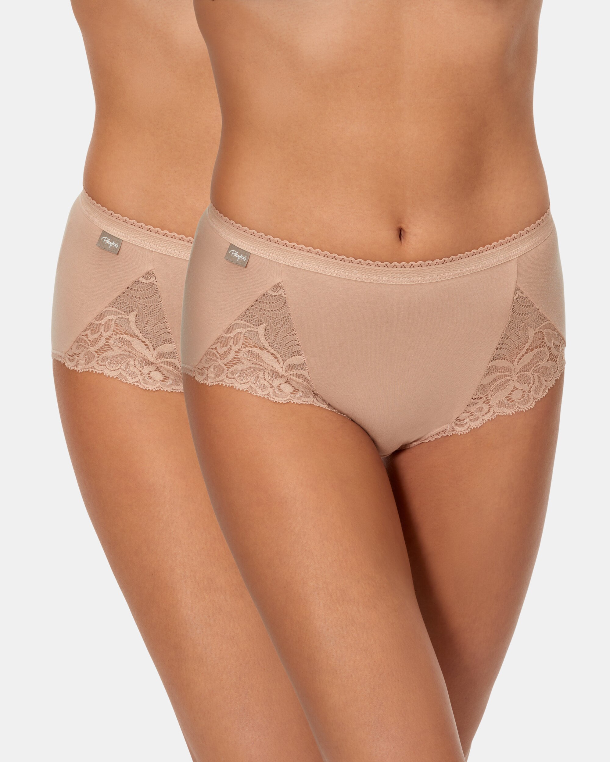 Pack de Duas Cuecas Altas de Algodão Elástico com Renda Natural-3