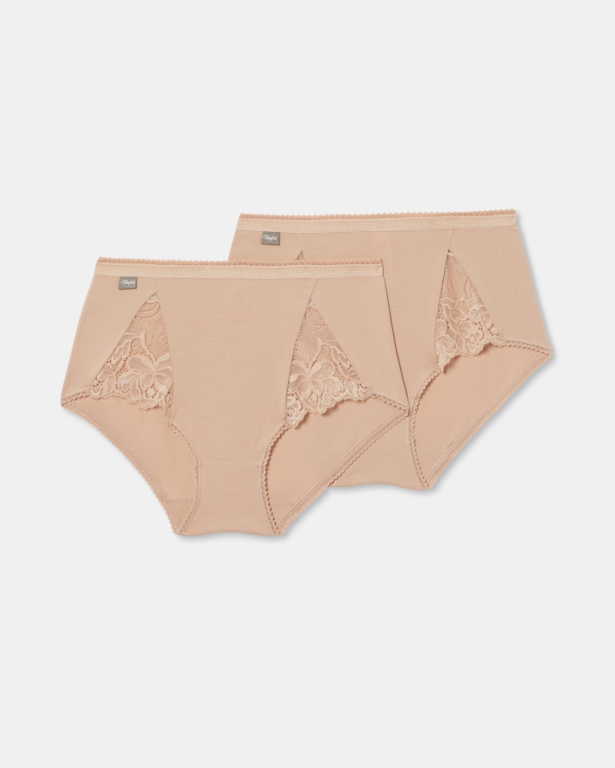 Pack de Duas Cuecas Altas de Algodão Elástico com Renda Natural-4