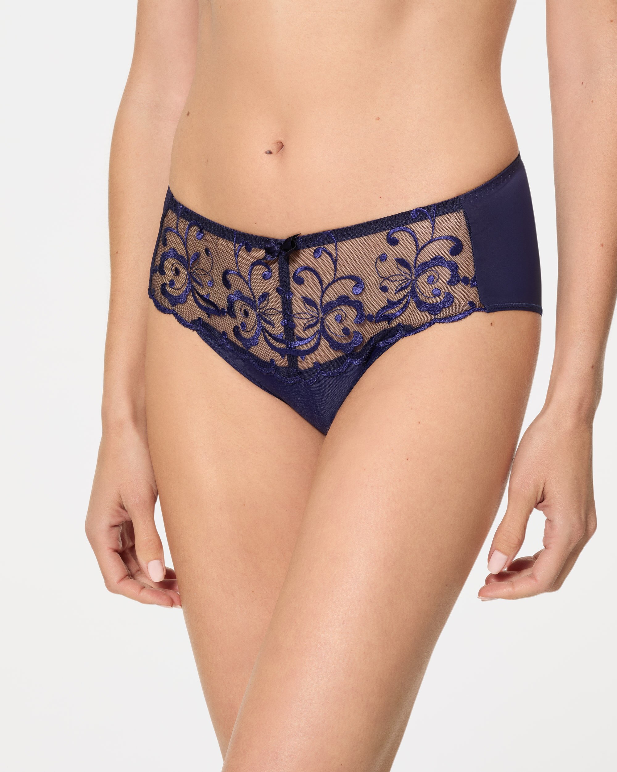 Cueca Midi de Microfibra e Bordados com Transparência Azul-escuro-3