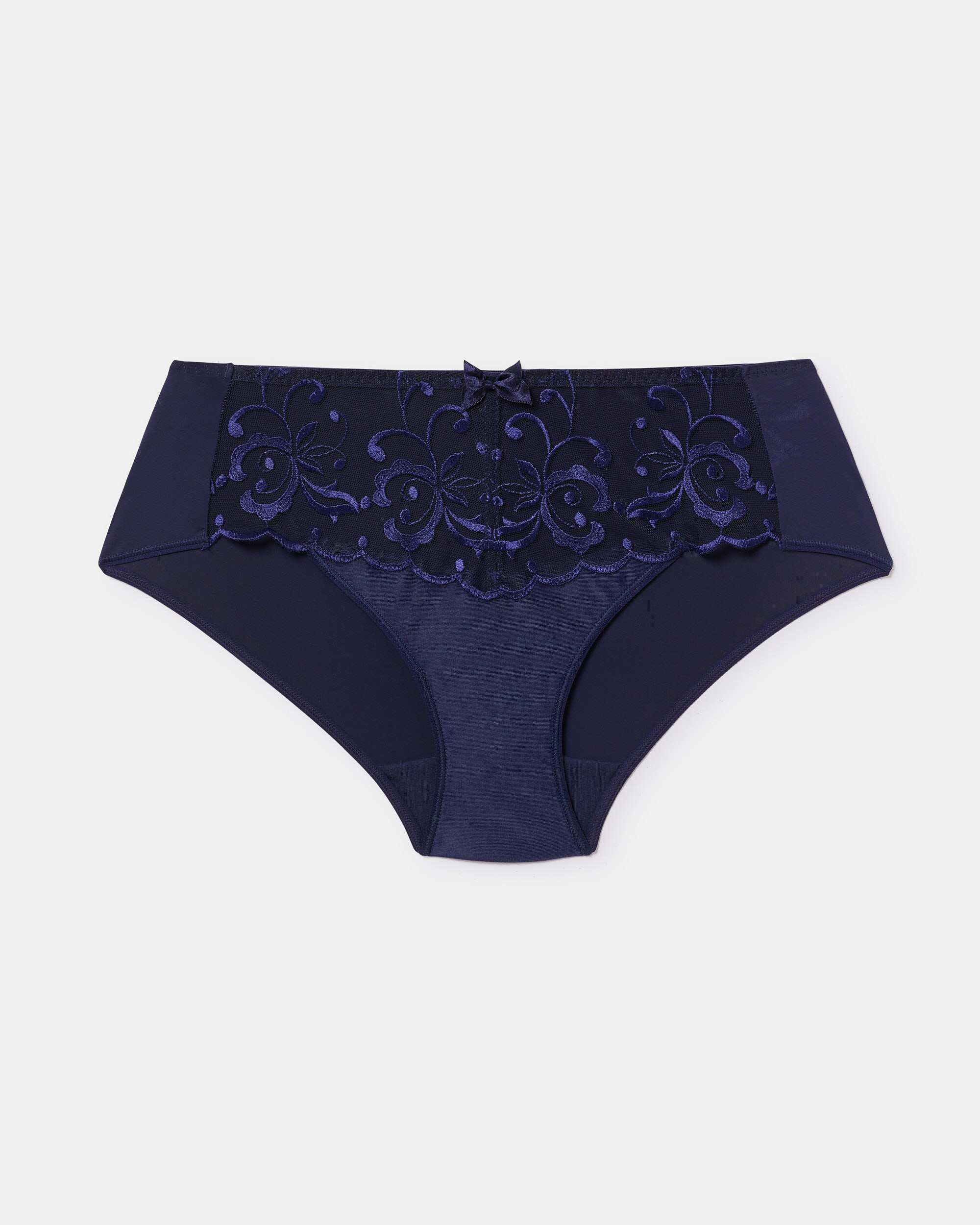 Cueca Midi de Microfibra e Bordados com Transparência Azul-escuro-4