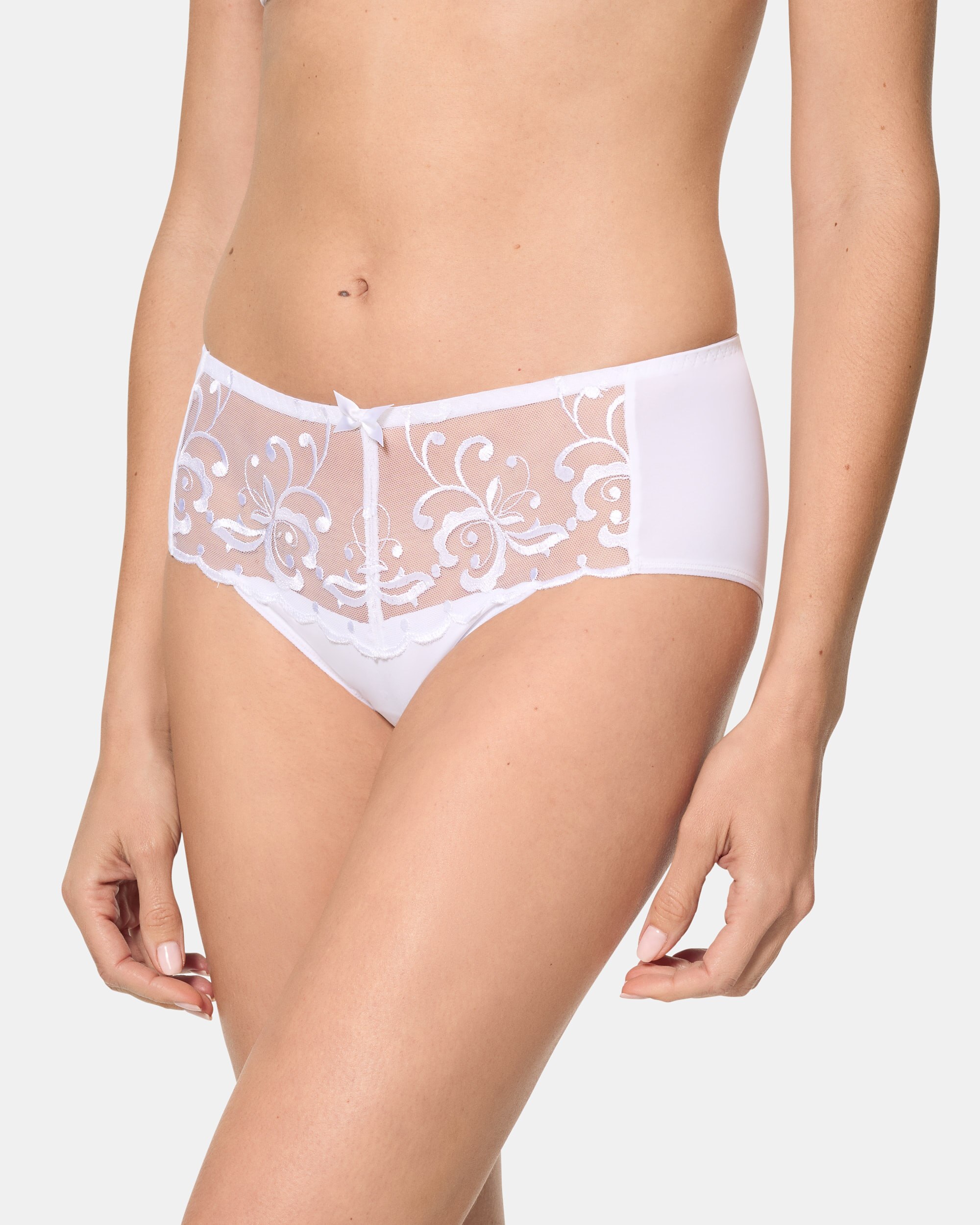 Cueca Midi de Microfibra e Bordados com Transparência Branco-3