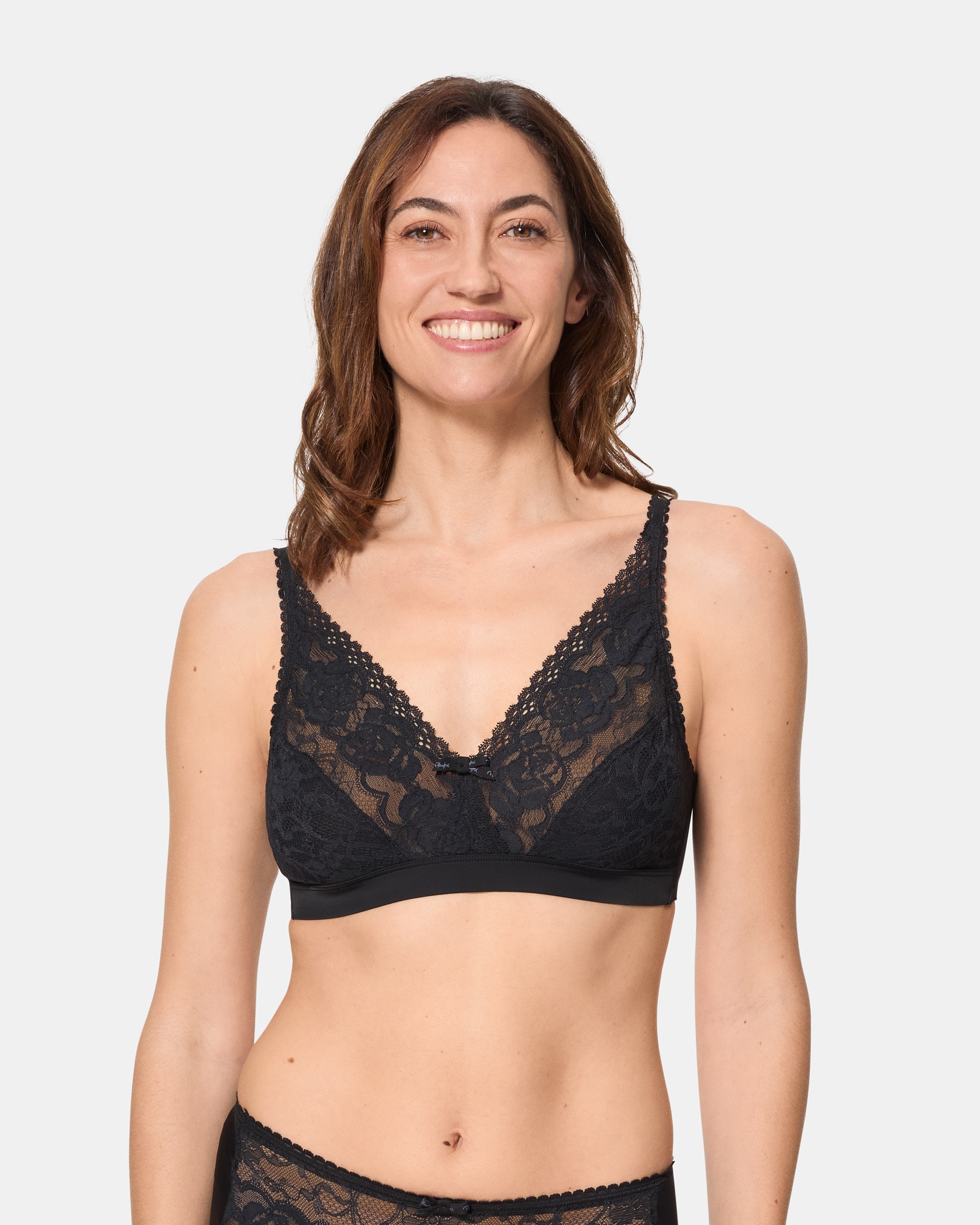 Soutien sem Aros de Renda Reciclada Floral Preto-1