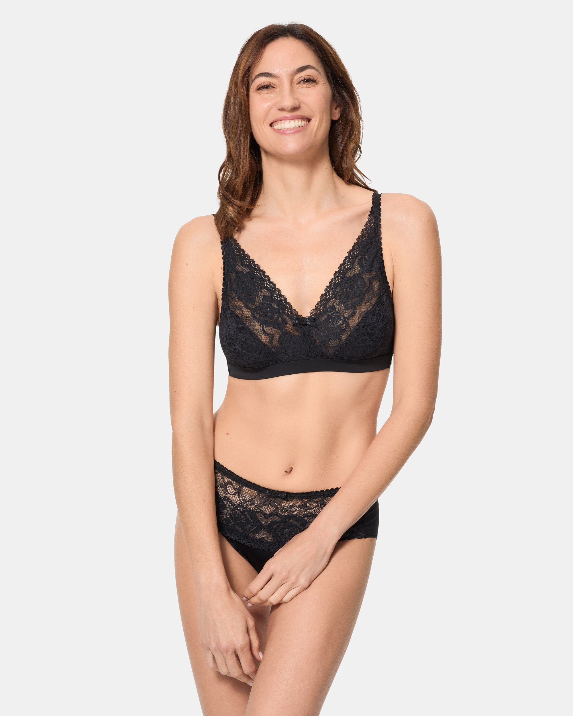 Soutien sem Aros de Renda Reciclada Floral Preto-3