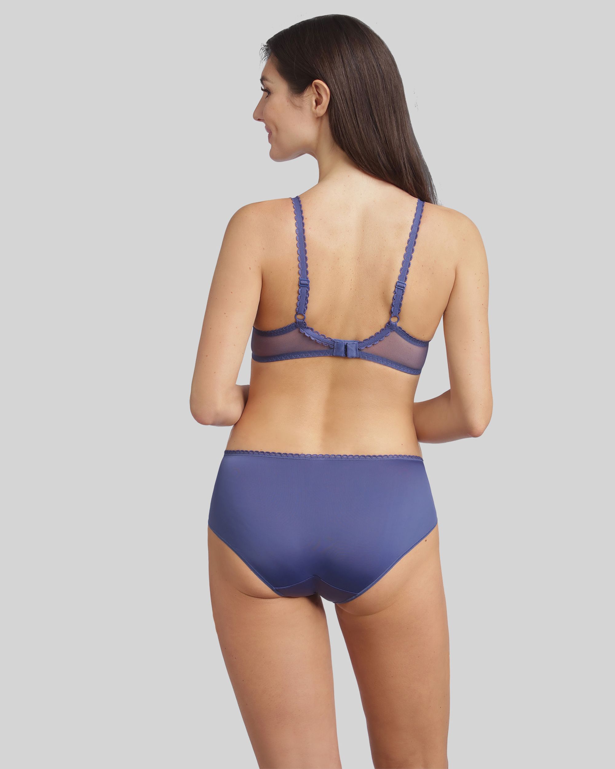 Cueca Clássica com Renda Floral Frontal Azul-5