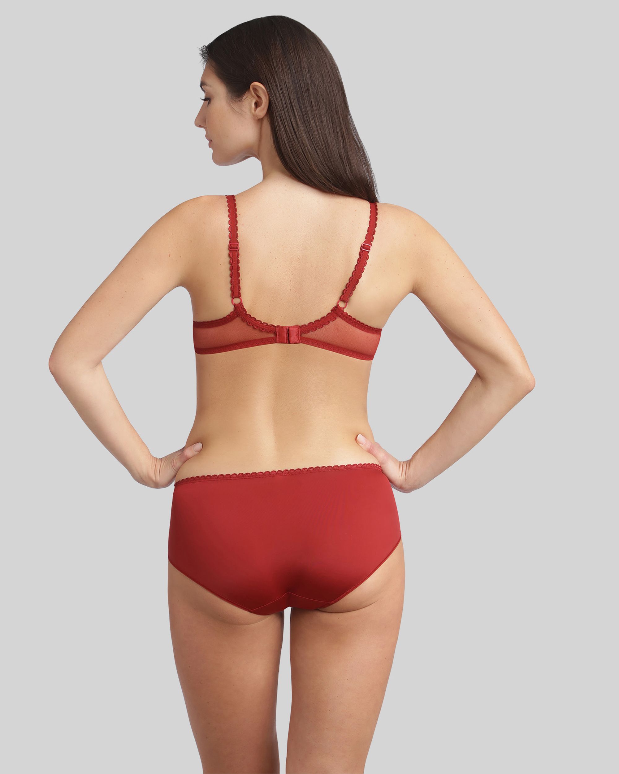 Cueca Clássica com Renda Floral Frontal Vermelho-5