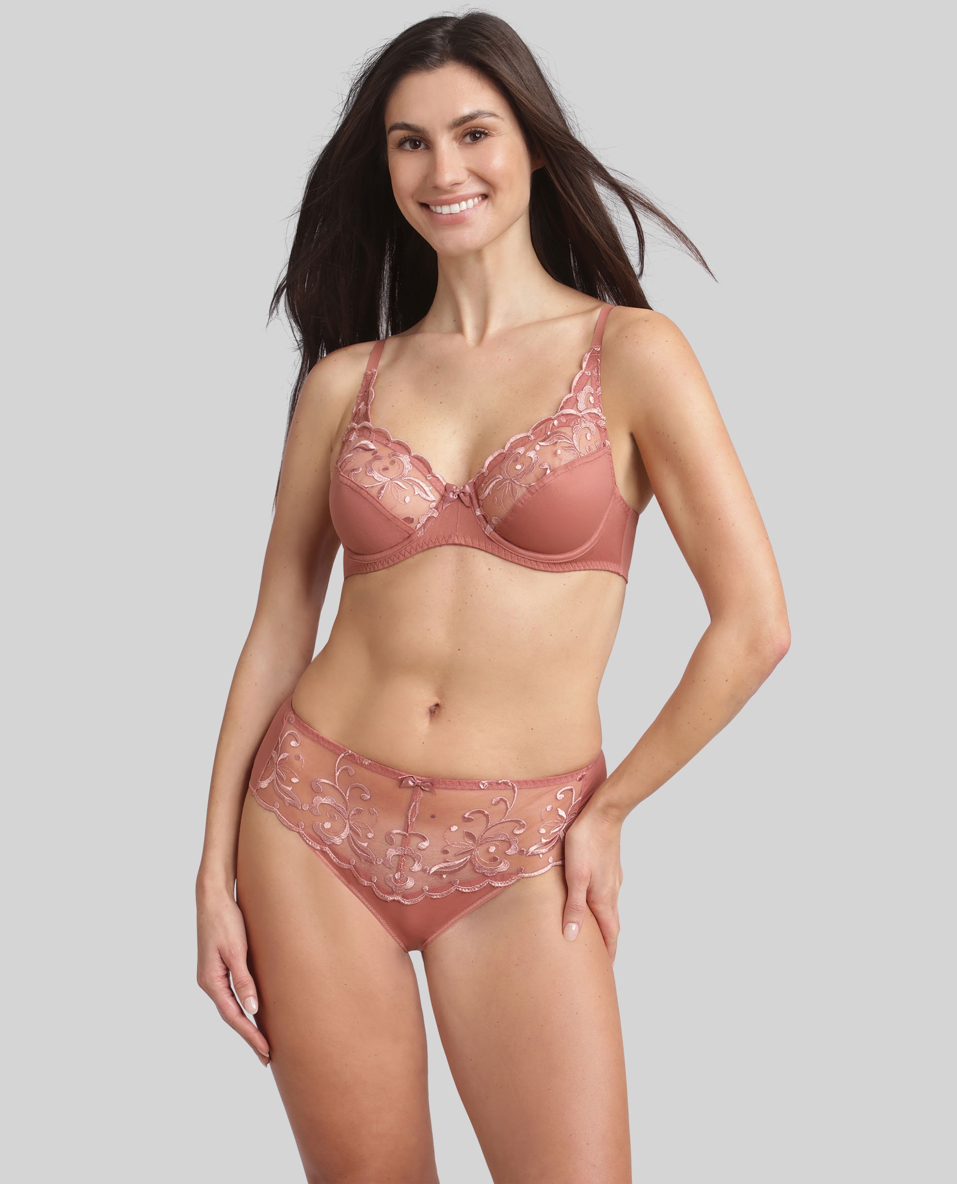 Cueca Midi de Microfibra e Bordados com Transparência Rosa-4