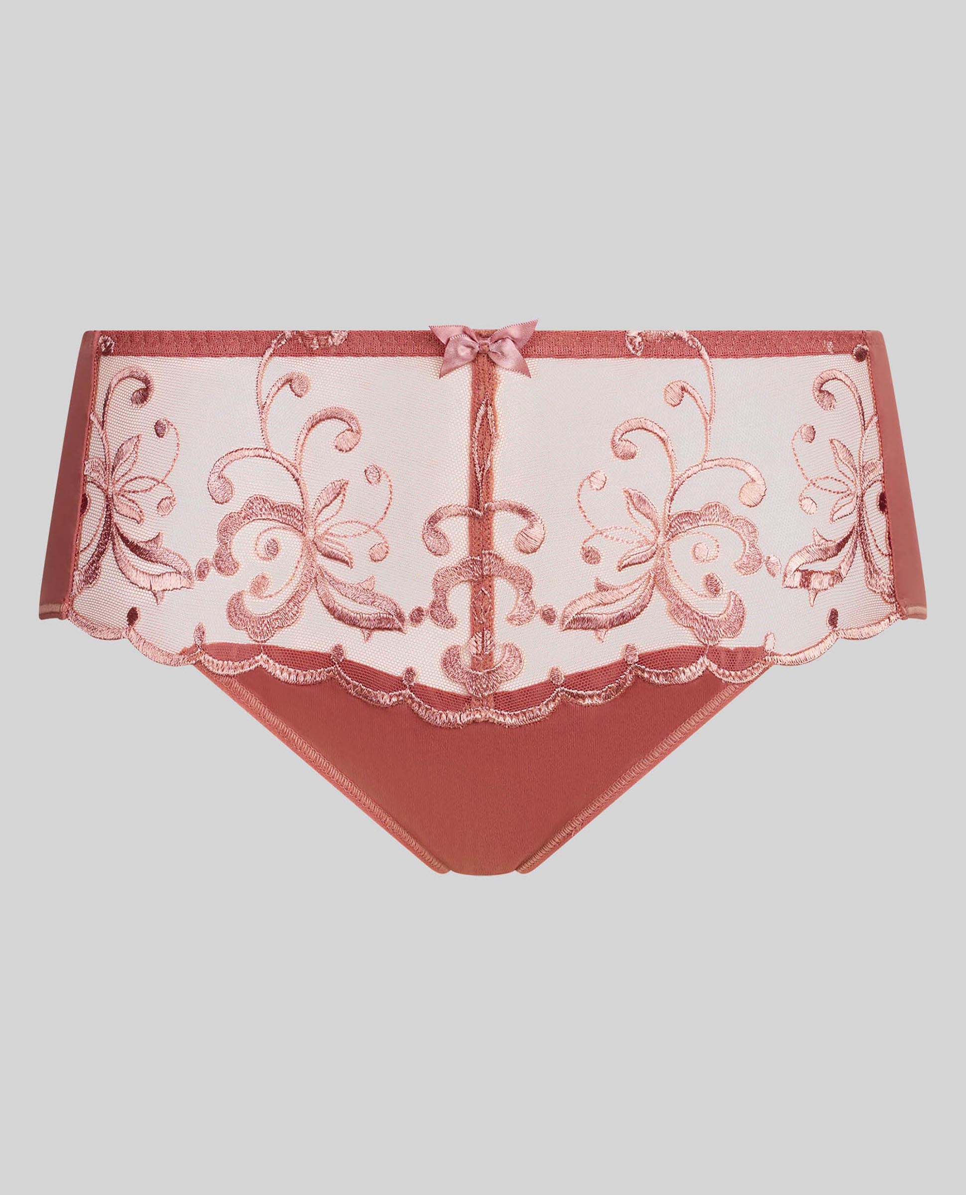 Cueca Midi de Microfibra e Bordados com Transparência Rosa-5