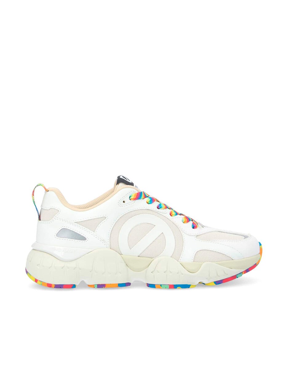 Sapatilhas de Pele Combinadas com Malha Reciclada e Detalhes Que Se Iluminam no Escuro Branco-1