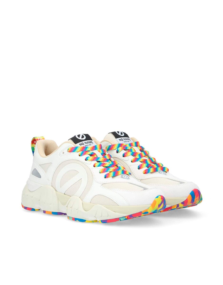 Sapatilhas de Pele Combinadas com Malha Reciclada e Detalhes Que Se Iluminam no Escuro Branco-2