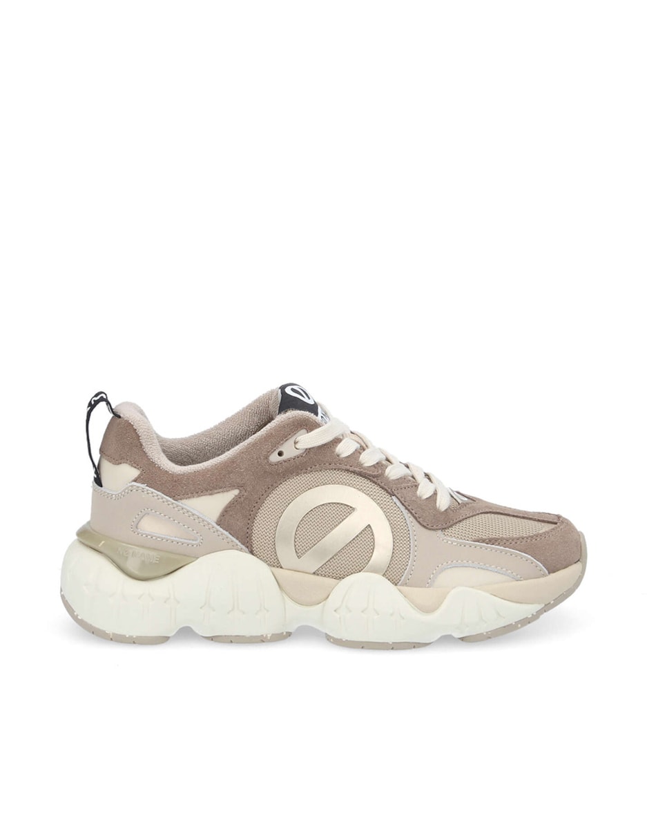 Sapatilhas de Pele Inspiradas no Running com Sola Gráfica Ultraligeira Bege-1