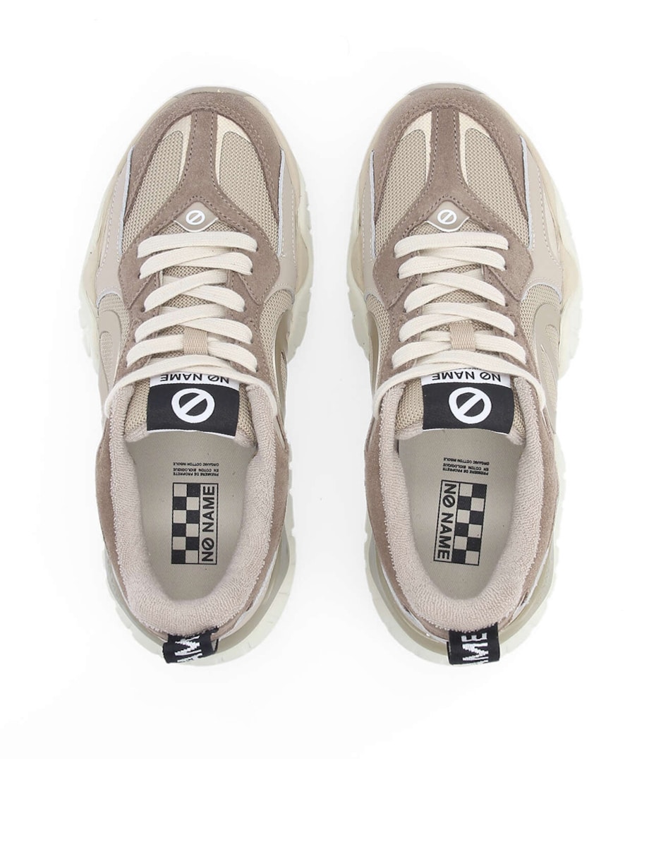 Sapatilhas de Pele Inspiradas no Running com Sola Gráfica Ultraligeira Bege-4