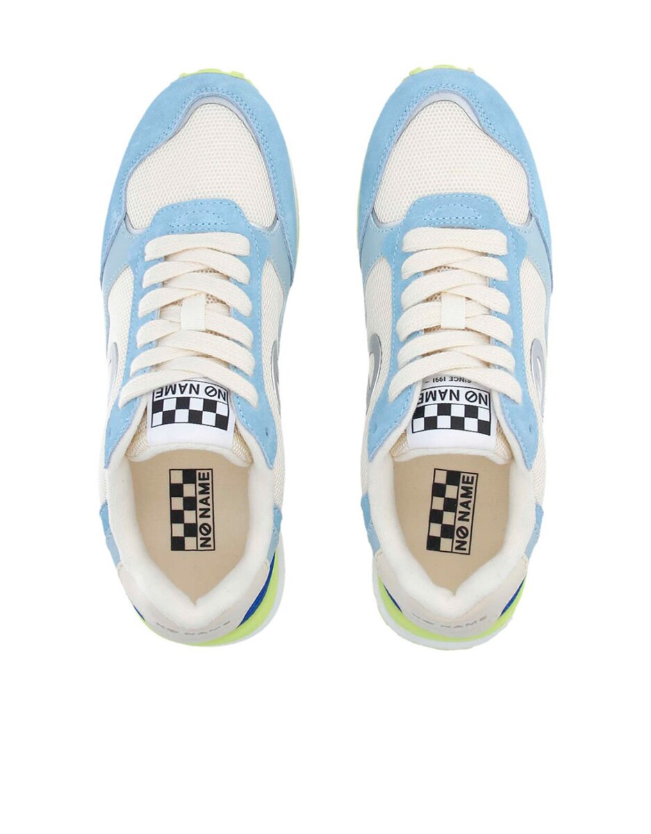 Sapatilhas de Pele Combinadas com Malha e Sola Leve Azul-4