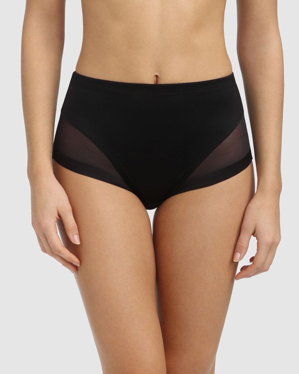 Cueca Alta de Suave Microfibra e Detalhes em Malla Preto-1