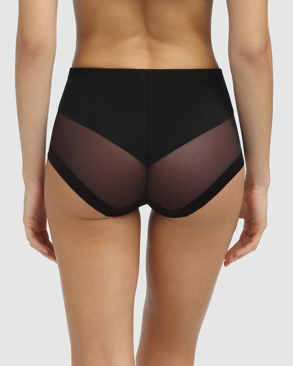 Cueca Alta de Suave Microfibra e Detalhes em Malla Preto-2