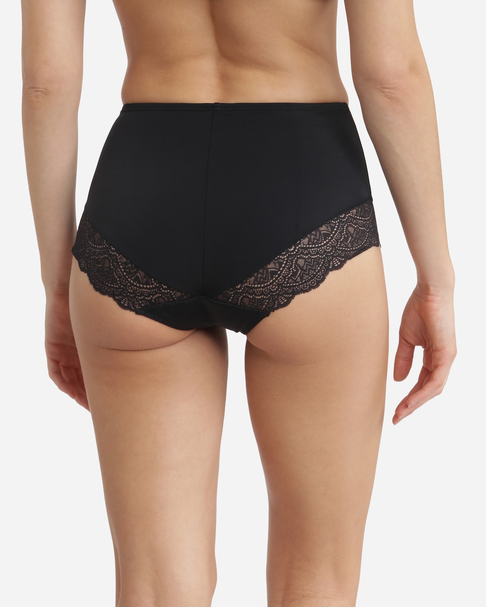 Cueca de Controlo com Cintura Alta em Microfibra Suave com Renda Preto-2
