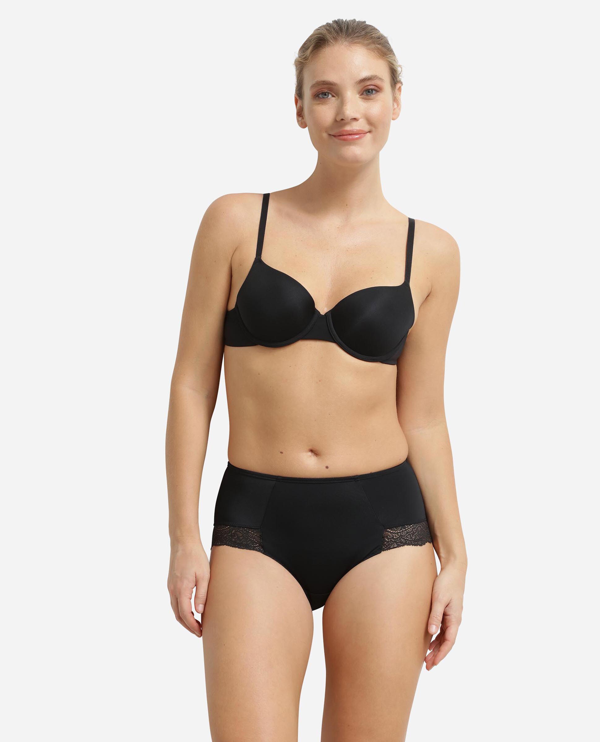 Cueca Redutora com Cintura Alta de Microfibra com Renda Preto-3