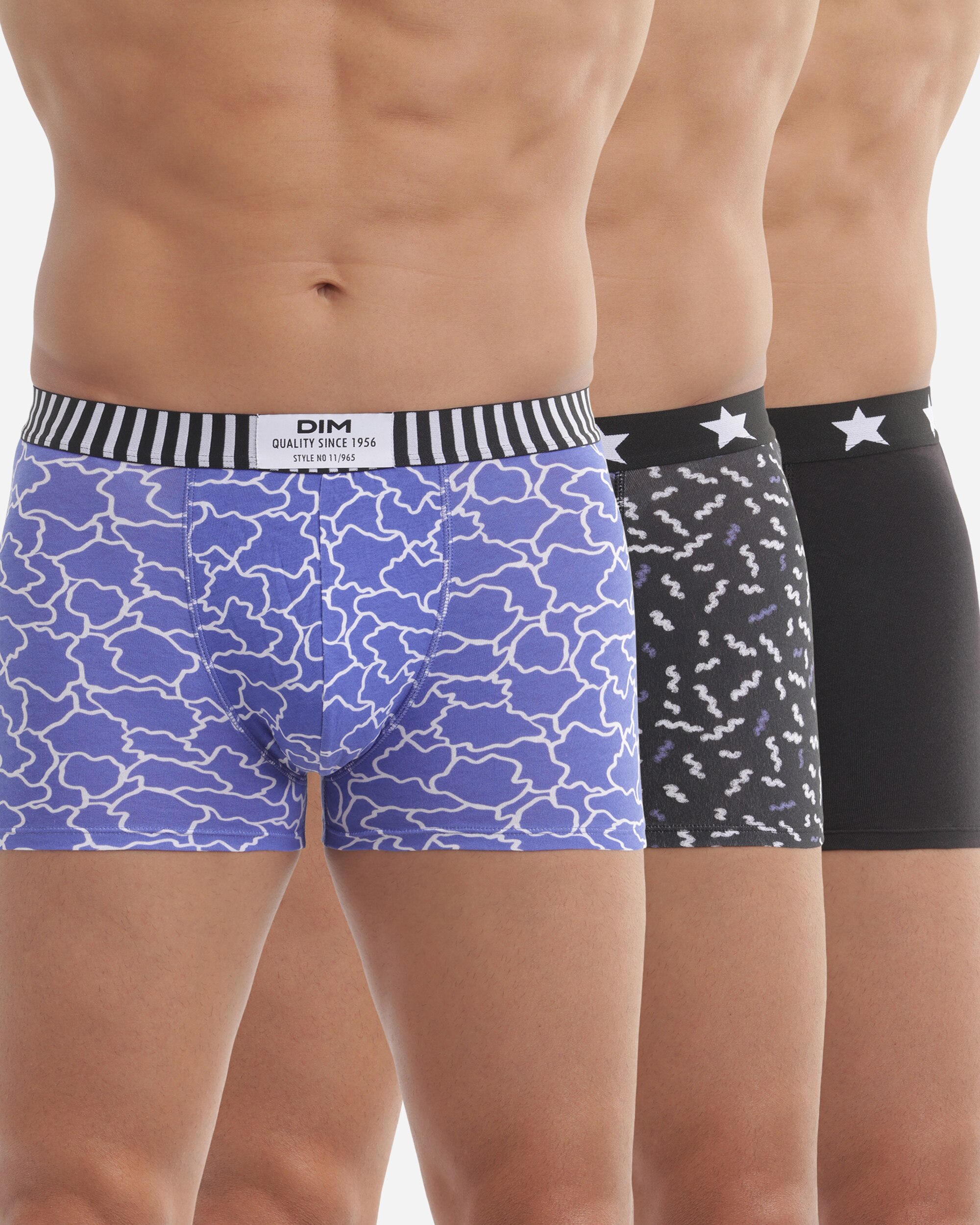 Pack de Três Boxers de Algodão Elástico com Estampados Variados e Várias Cores Multicolor-3