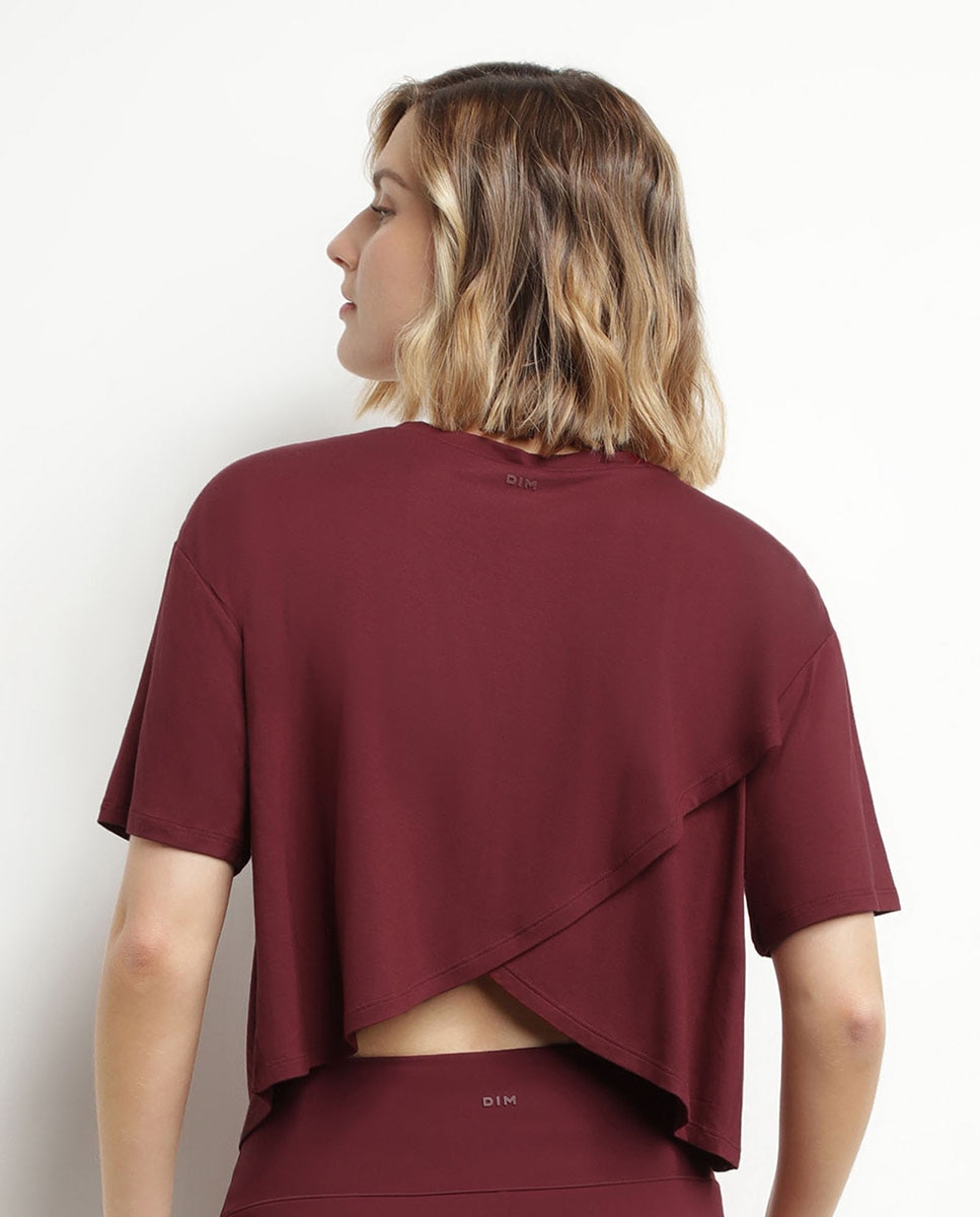 T-shirt Desportiva Curta Suave com Abertura Posterior Bordeaux-2
