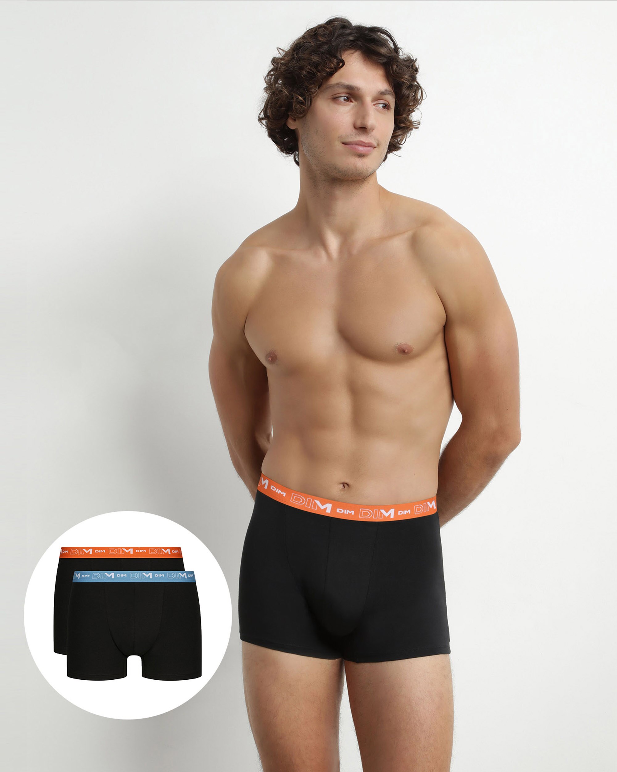 Pack de Dois Boxers de Malha de Algodão Elástico Estilo Básico em Várias Cores Preto / Laranja-2