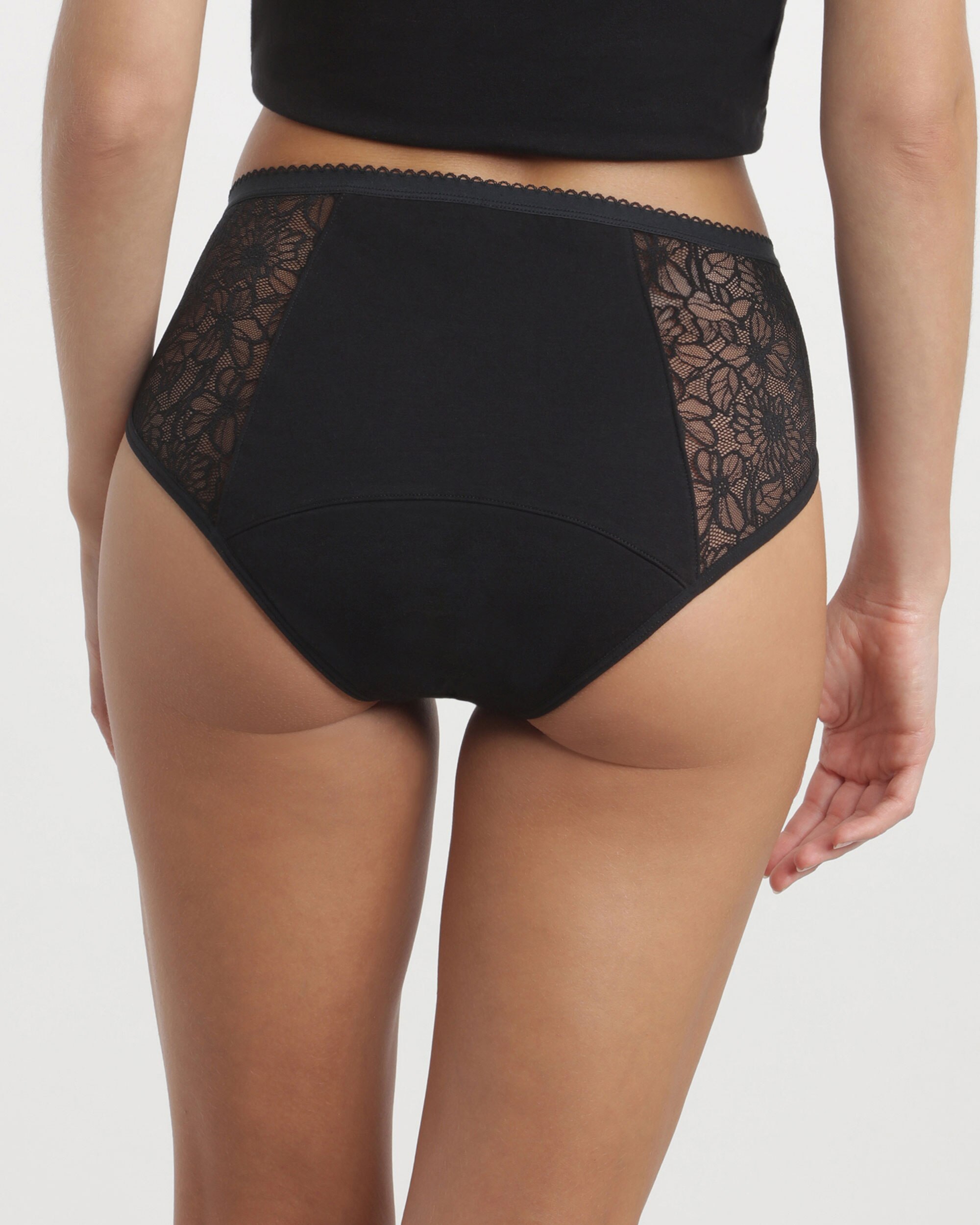 Boxer Menstrual de Renda Fluxo Abundante Preto-2