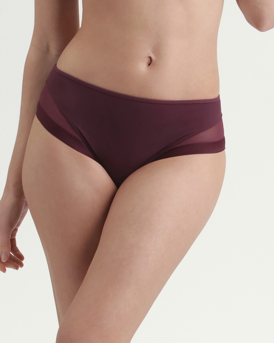 Cueca Clássica de Suave Microfibra com Detalhes em Malha Ameixa-1