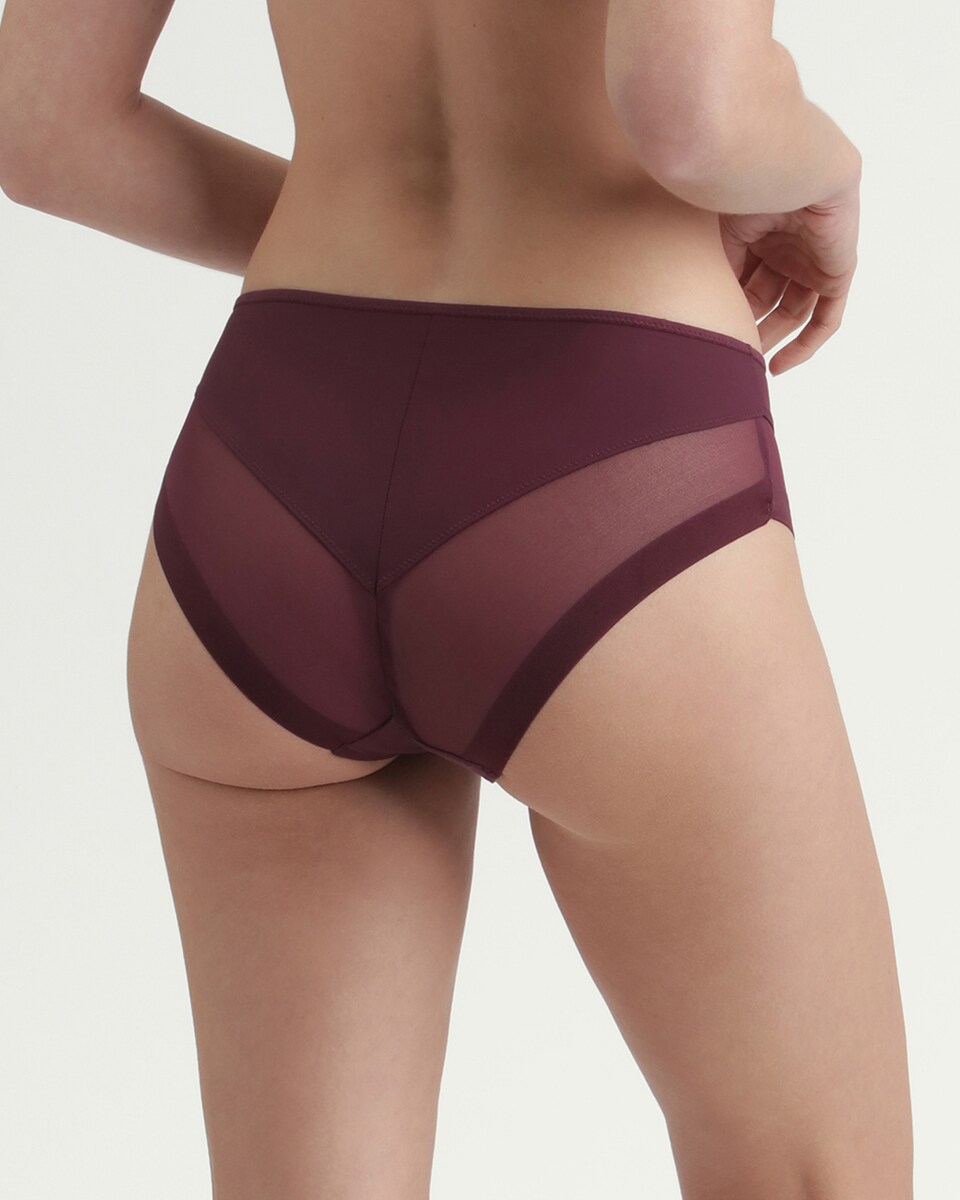 Cueca Clássica de Suave Microfibra com Detalhes em Malha Ameixa-2