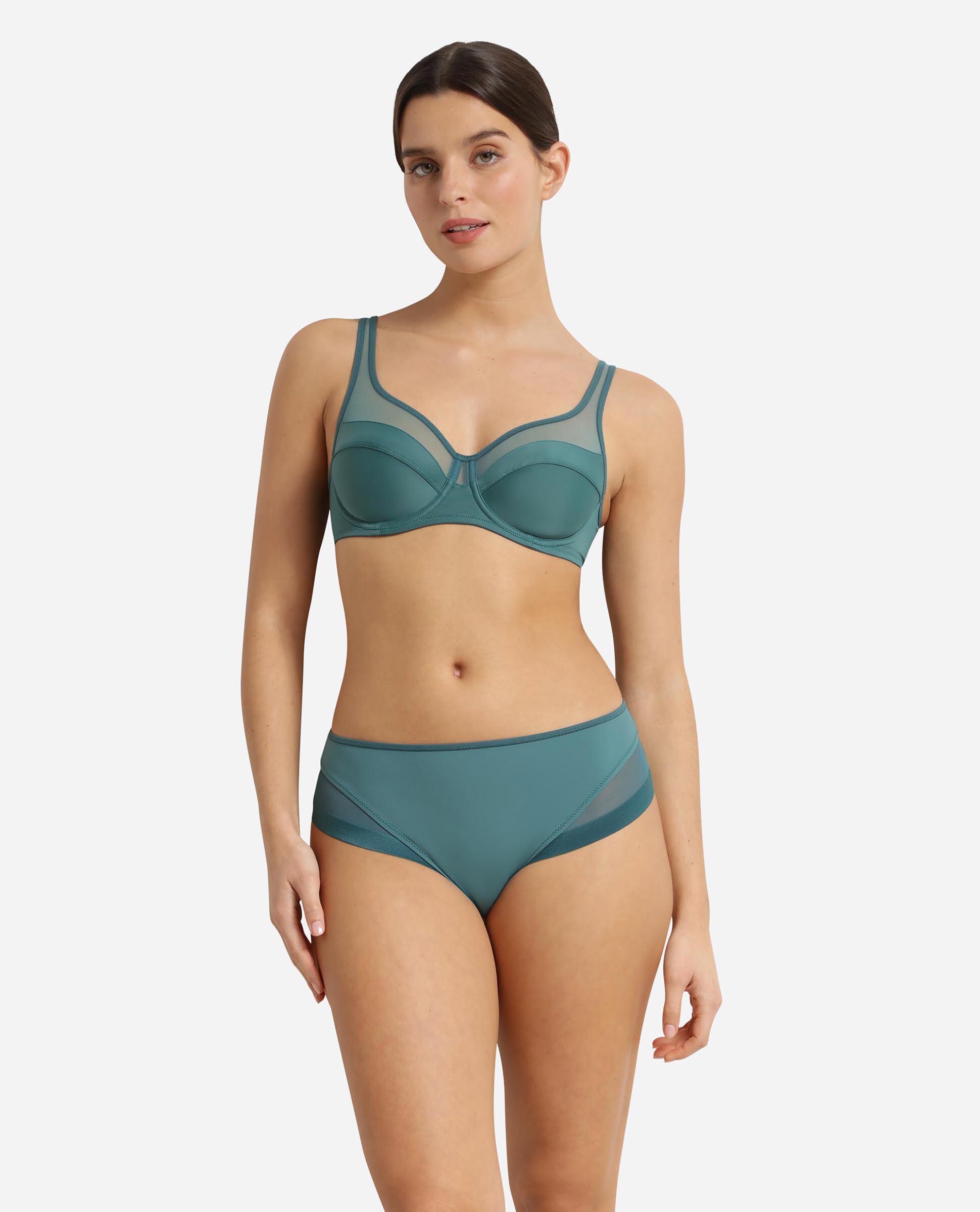 Cueca Clássica de Suave Microfibra com Detalhes em Malha Esmeralda-3