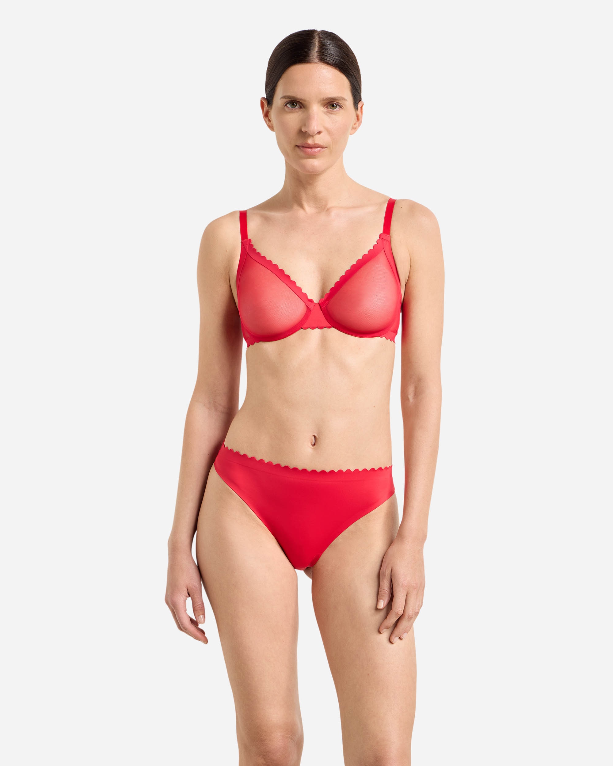Cueca Invisível em Mescla de Microfibra e Malha Vermelho-4