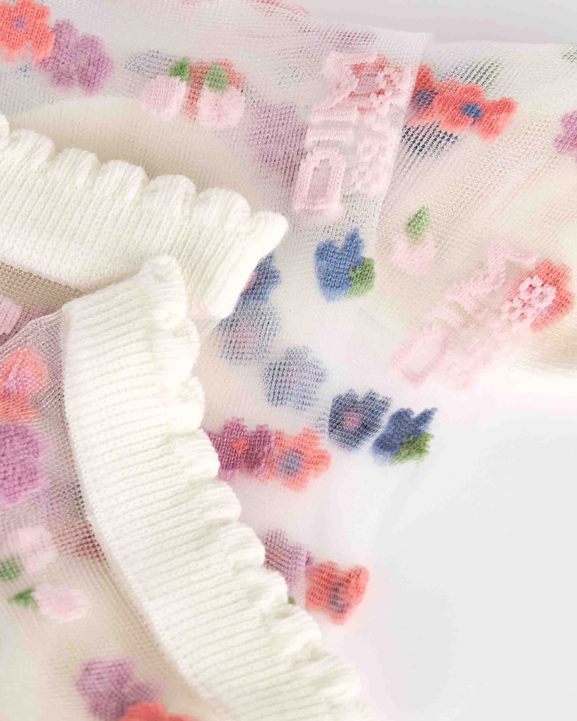 Meias Pelo Tornozelo com Flores e Transparências Rosa-2