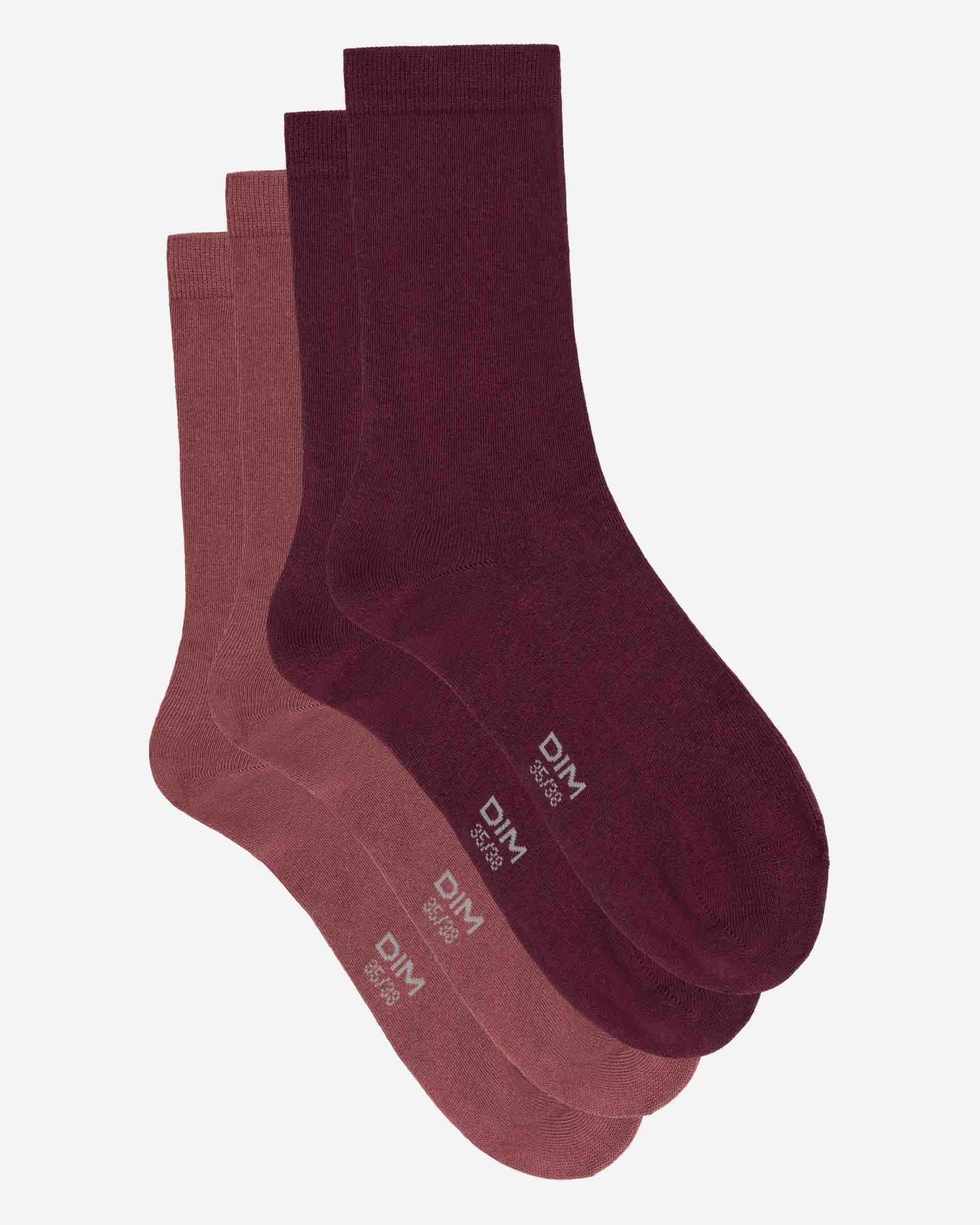 Pack de 2 Meias de Cano Médio de Algodão Bordeaux-3