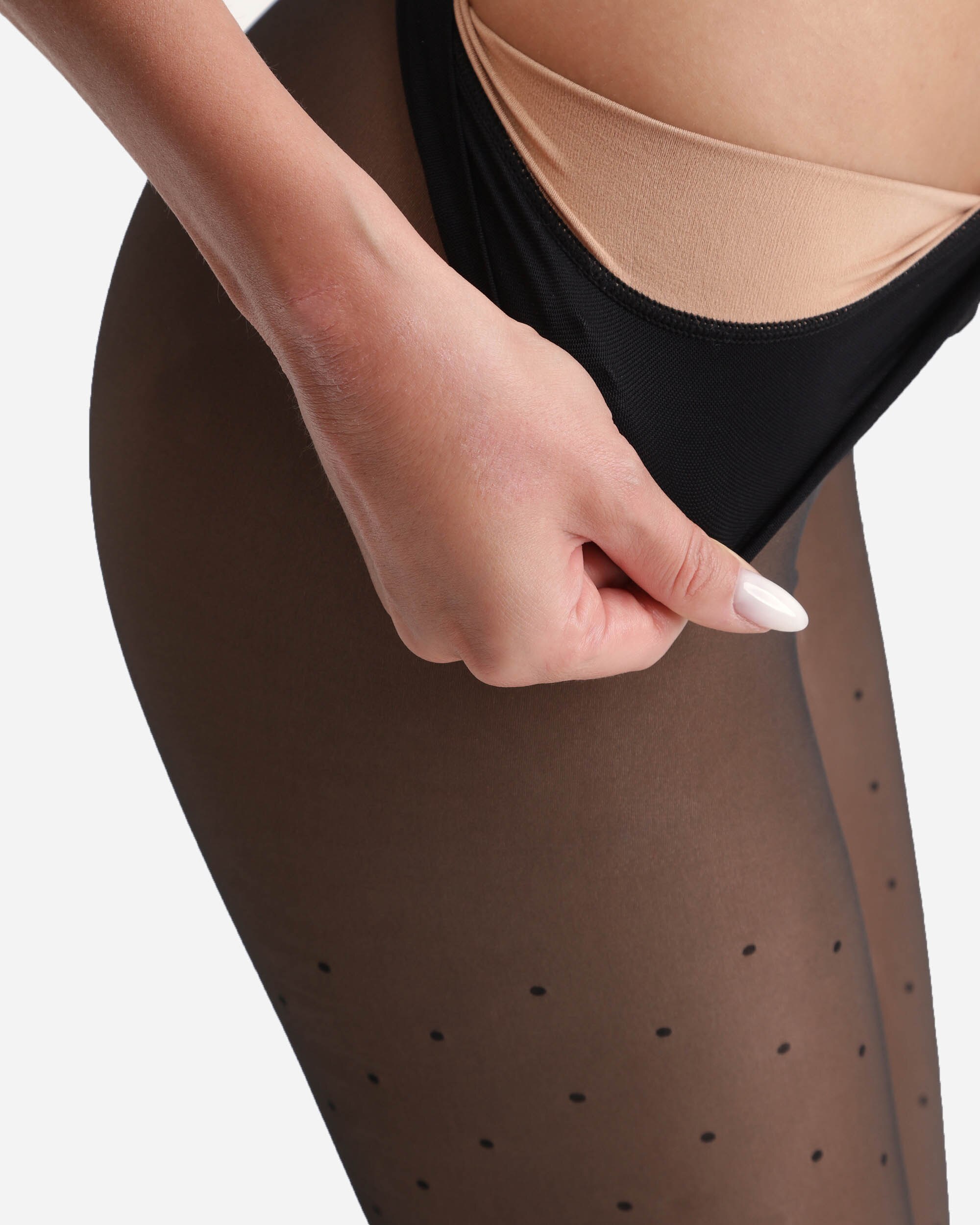 Collants Térmicos Efeito Transparente com Pontos Pequenos 80d Preto-2
