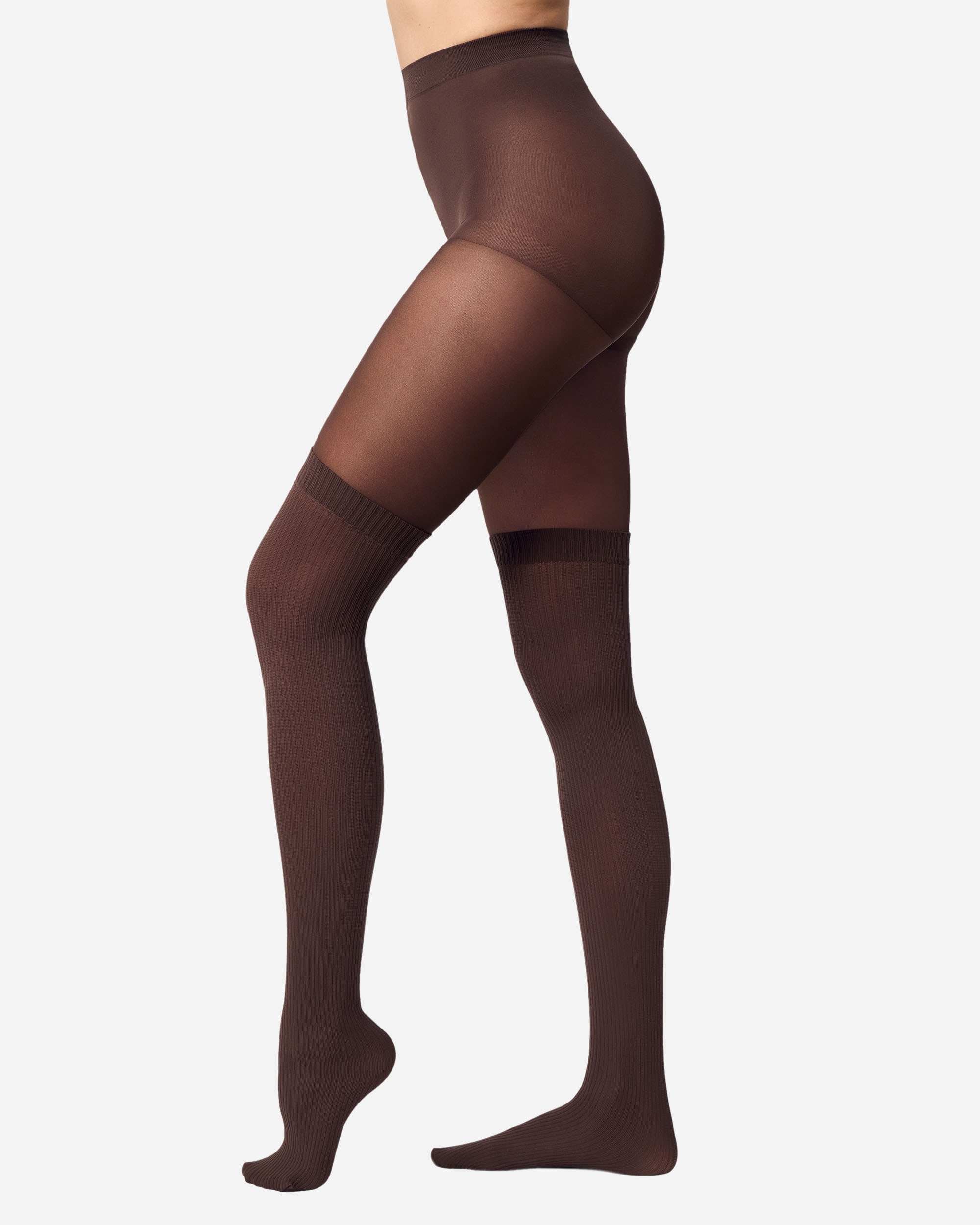 Collants com Efeito de Meias Compridas 25 Deniers Castanho-1