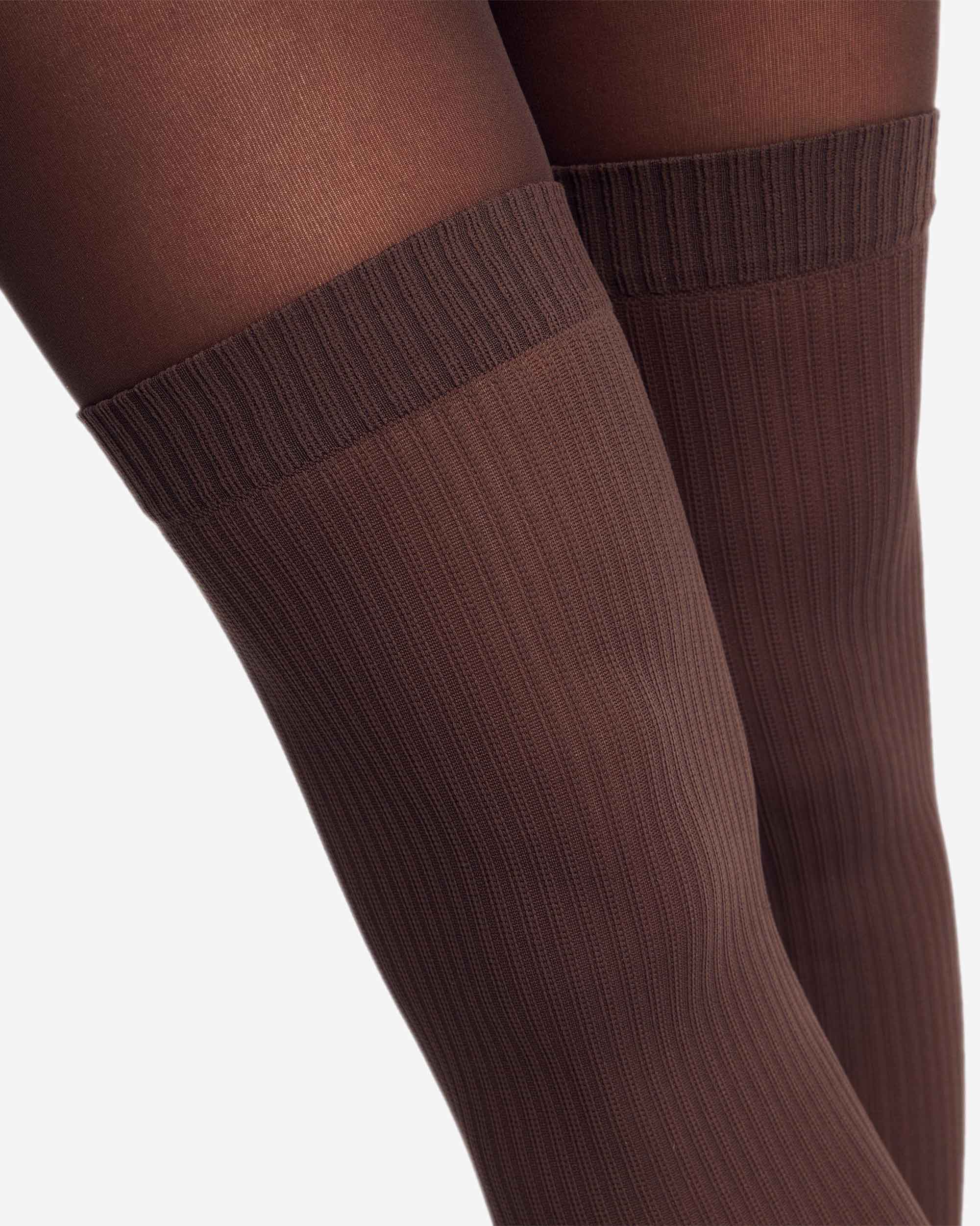 Collants com Efeito de Meias Compridas 25 Deniers Castanho-2