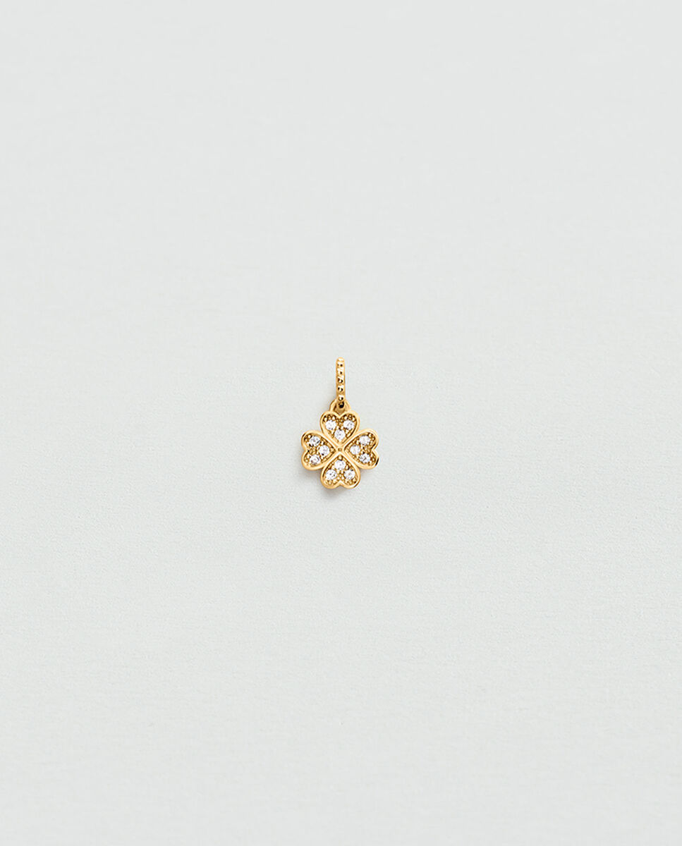 Imagem 0 de Pendente Lucky Acabado em Ouro com Forma de Trevo de Zircónias
