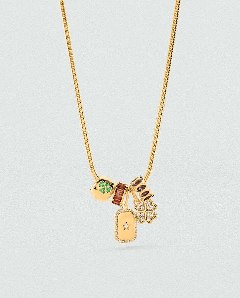 Pendente Lucky Acabado em Ouro com Forma de Trevo de Zircónias Branco-3