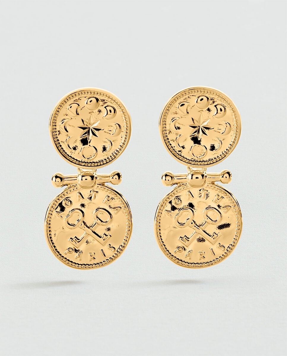 Imagem 0 de Brincos St Honore Acabados em Ouro com Medalha Dupla