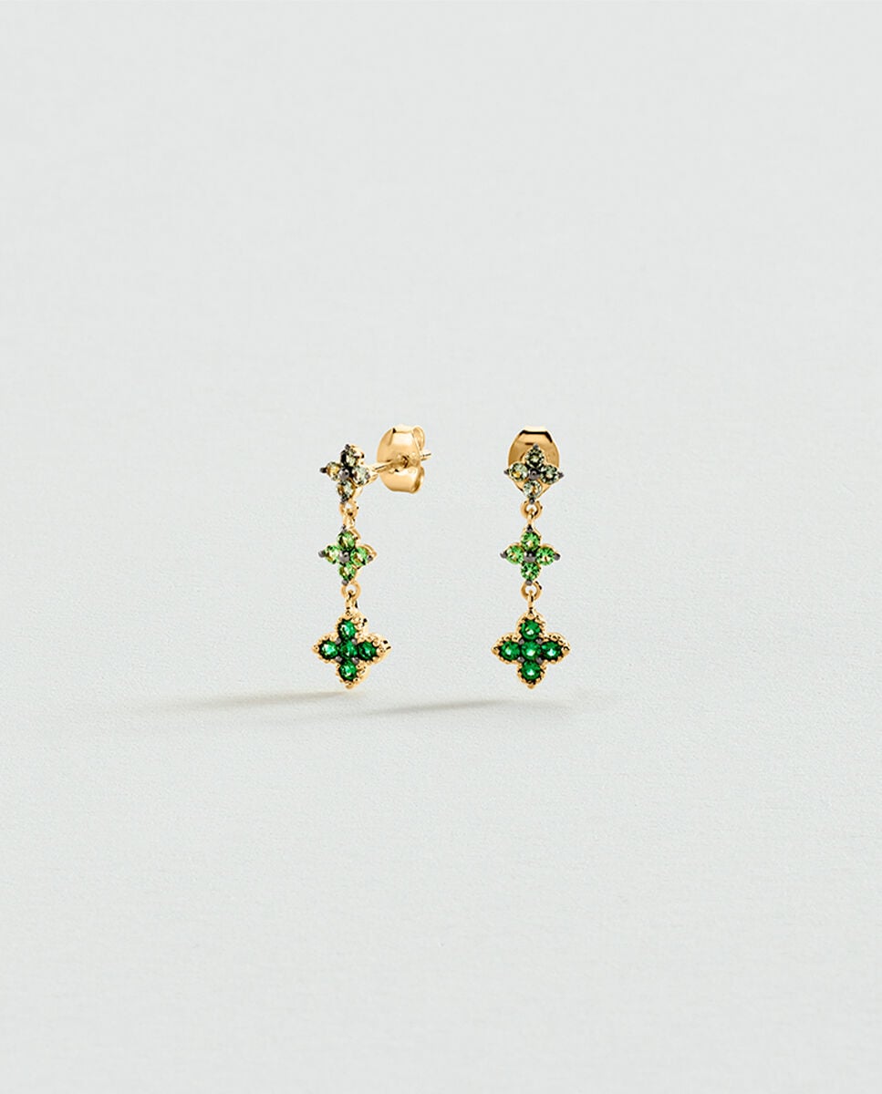 Brincos Semi Compridos Beloved de Prata de Lei com Banho de Ouro e Zirconitas Verde-2