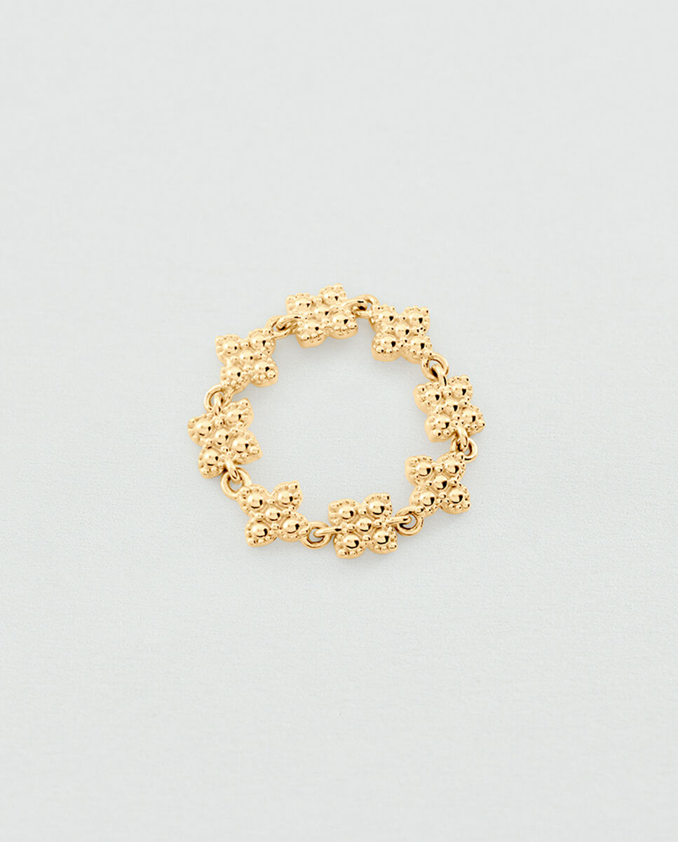 Anel Beloved de Prata de Lei com Banho de Ouro e Flores Dourado-2