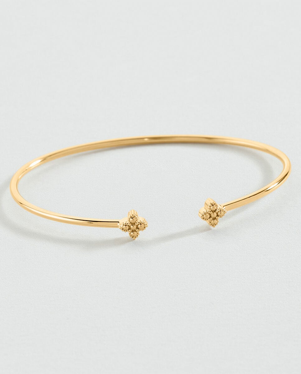 Pulseira Rígida Beloved de Prata de Lei e Banho de Ouro com 2 Florzinhas nas Extremidades Dourado-2