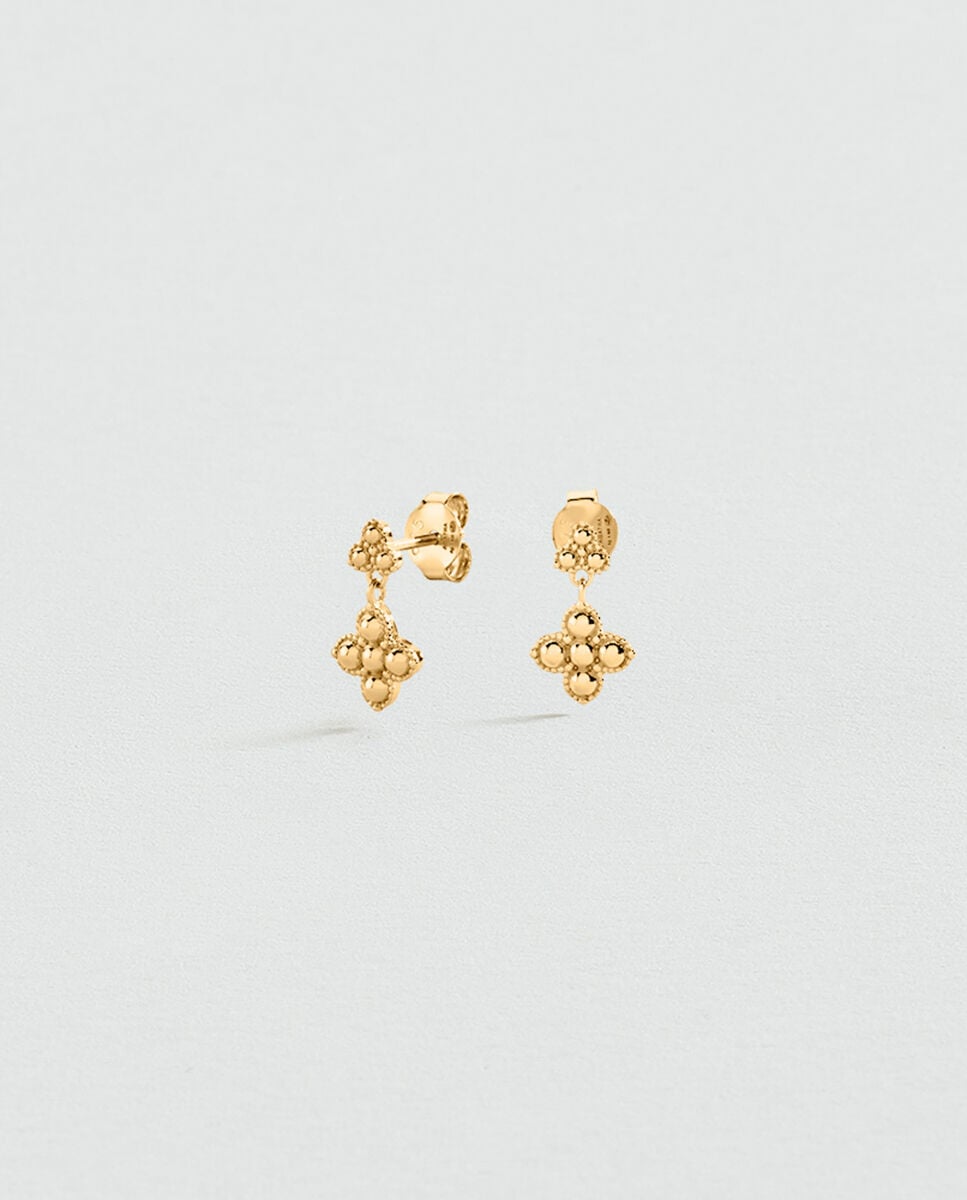 Brincos de Botão Beloved de Prata de Lei com Banho de Ouro e Florzinha Pendente Dourado-2