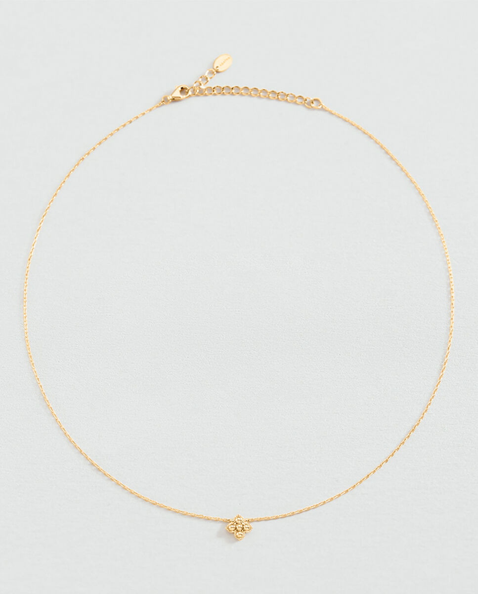 Colar Curto Beloved de Prata de Lei e Banho de Ouro com Um Pendentes em Forma de Flor Dourado-2