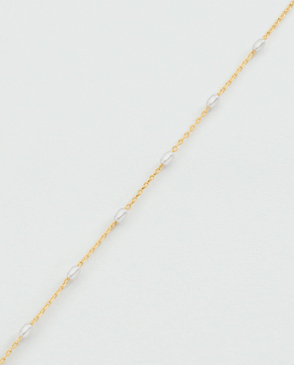 Pulseira de Corrente Jasmin Acabada em Ouro com Pérolas de Cristal Pérola-2