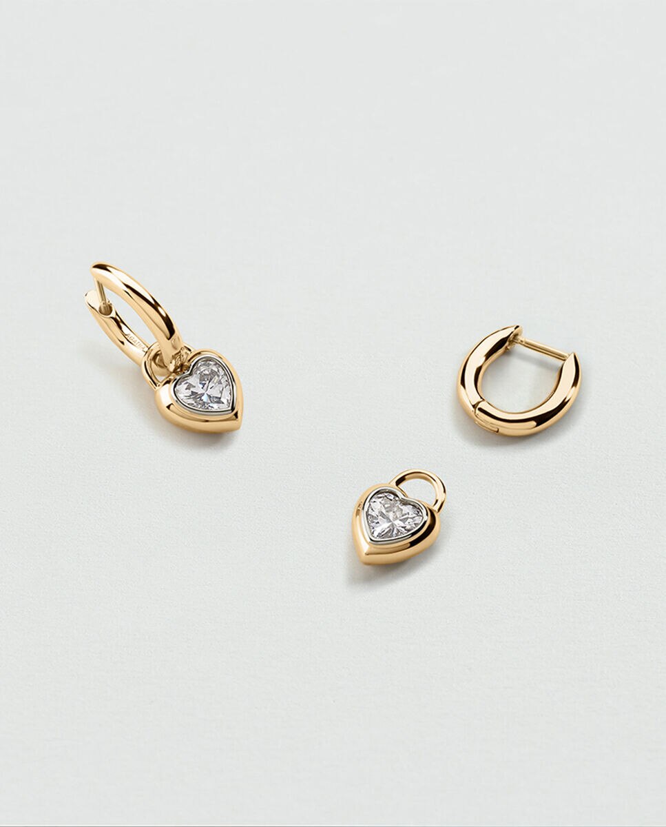 Argolas Victoire Acabadas em Ouro com Pendentes em Forma de Coração com Zirconita Branco-2