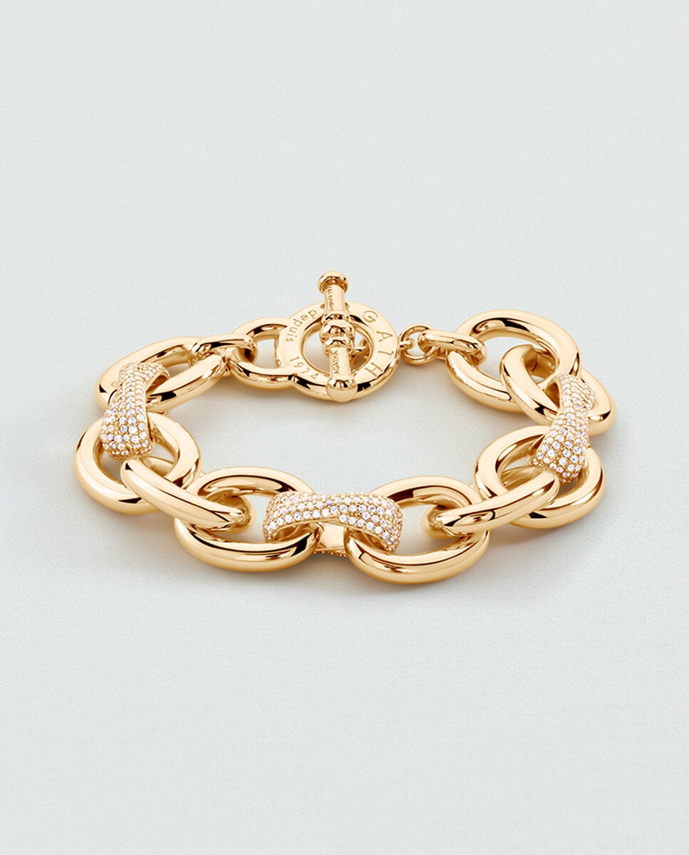 Imagem 0 de Pulseira de Elos Xoxo com Zirconitas Acabada em Ouro