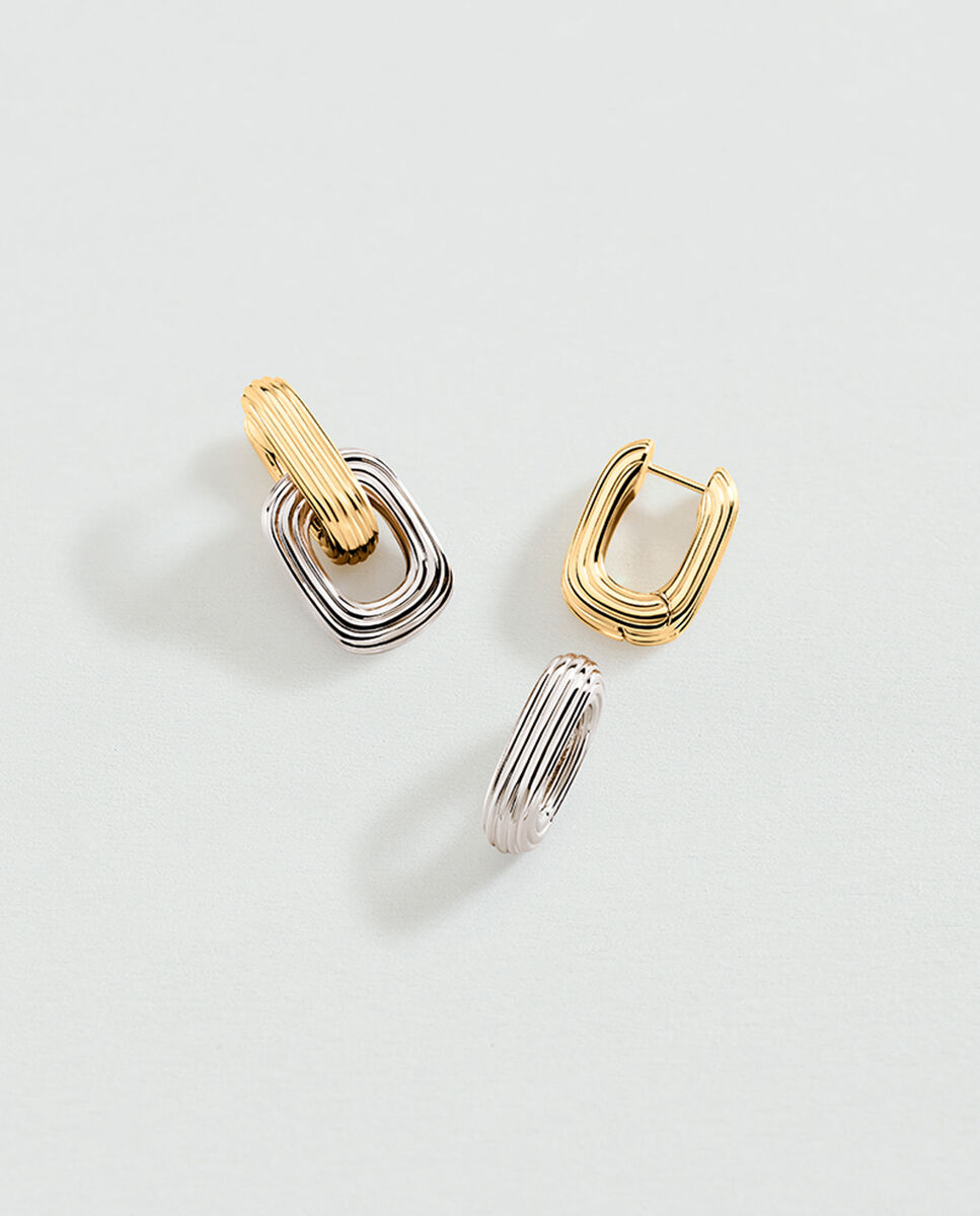 Argolas Bicolor Haussmann Texturizadas e Acabadas em Ouro e Ródio com Forma Retangular Multicolor-3
