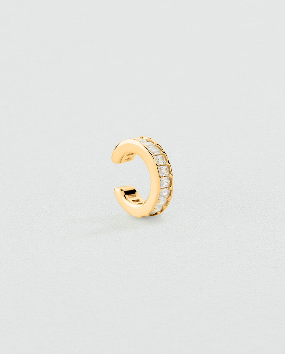 Imagem 0 de Brinco Individual Lucky Banhado a Ouro com Zirconitas em Tamanho Baguette
