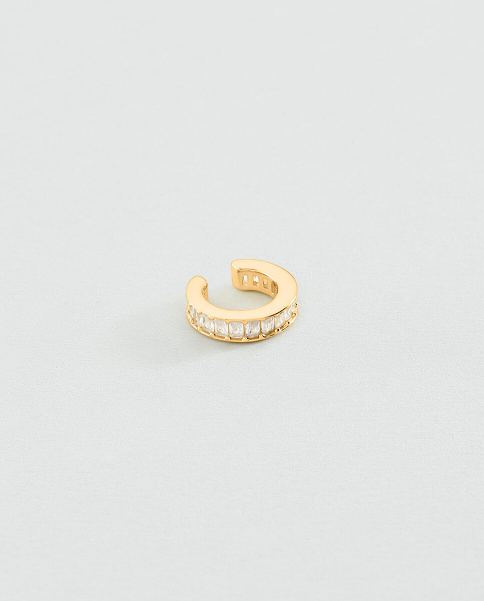 Brinco Individual Lucky Banhado a Ouro com Zirconitas em Tamanho Baguette Branco-2