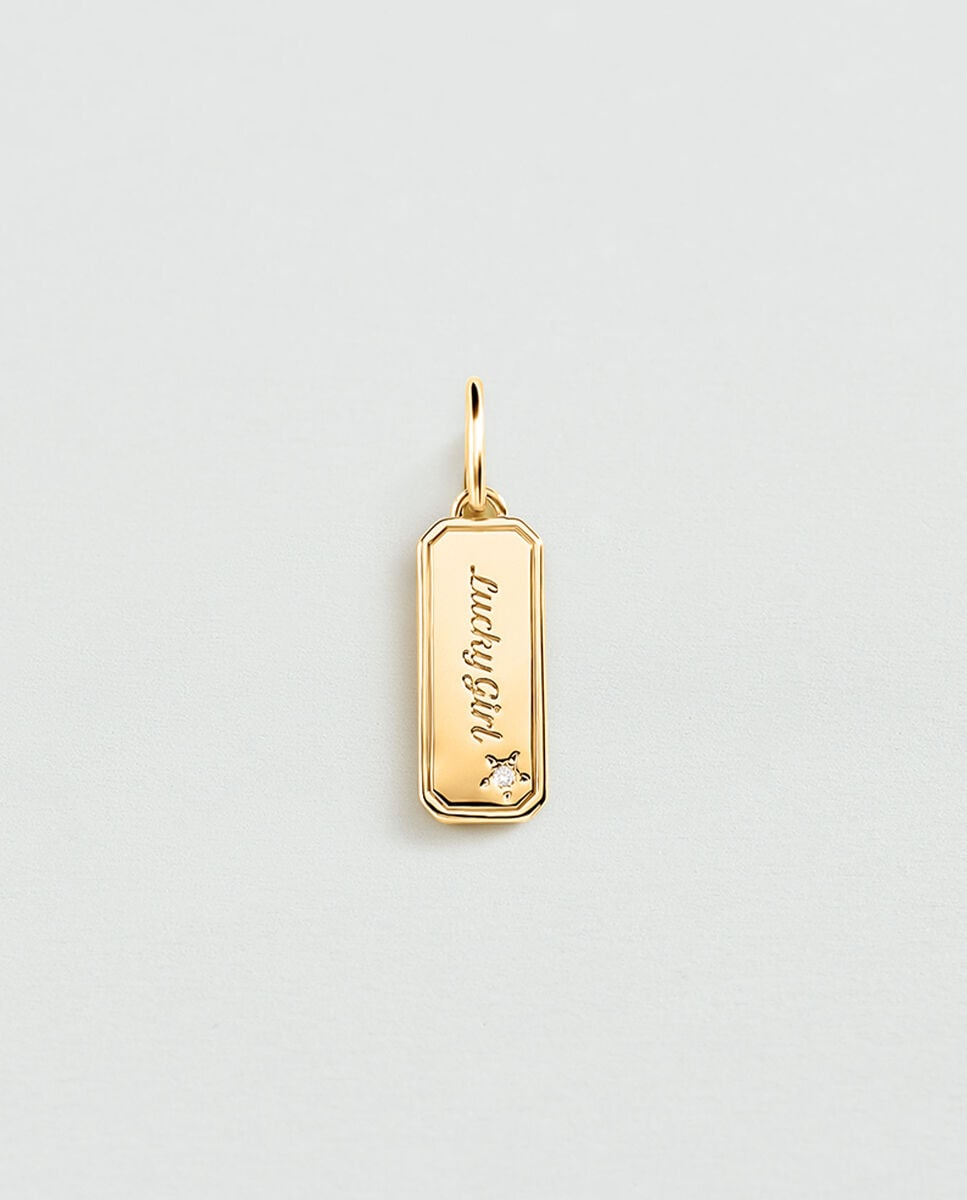 Imagem 1 de María Pombo Pingente Lucky Plaquita com Acabamento em Ouro com Uma Zirconita e a Inscrição "lucky Girl