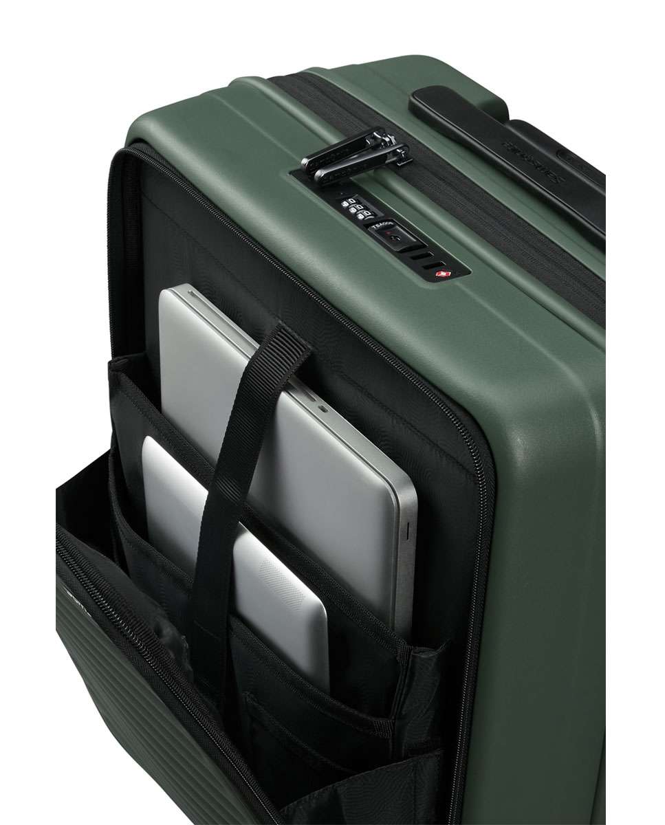 Mala de cabine Restackd 55cm 4 rodas expansível acesso frontal verde 42L Verde-3